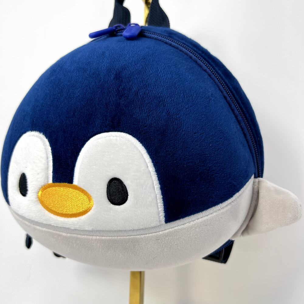 Child Plush Penguin Backpack Blue Gray Kids Zipper School Travel Bag
